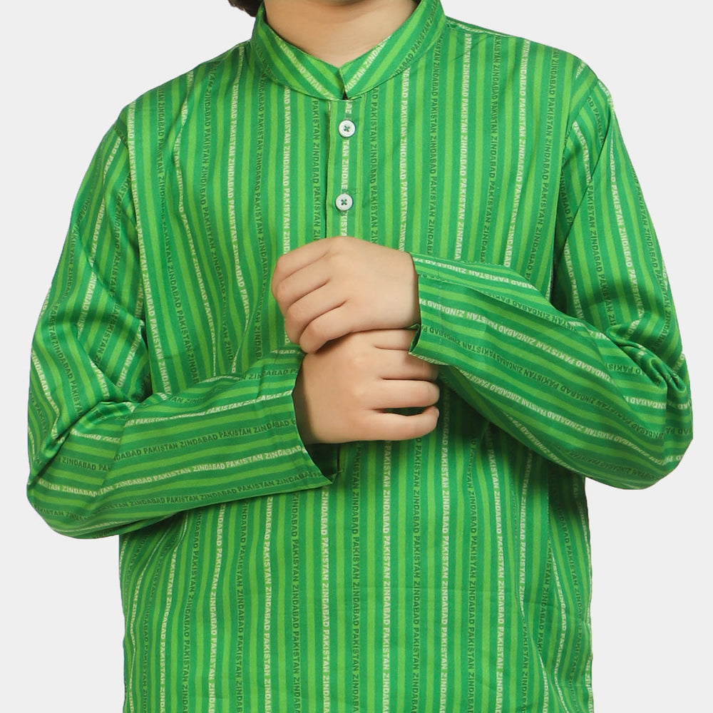 Boys Cotton Printed Kurta Pakistan Zindabad - Green