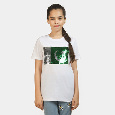 T-Shirt H/S Unisex Applique Flag- White
