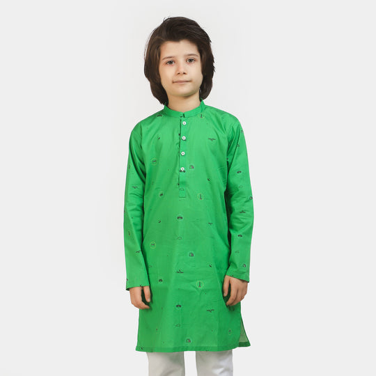 Boys Cotton Independence Printed Kurta National Monument - Green