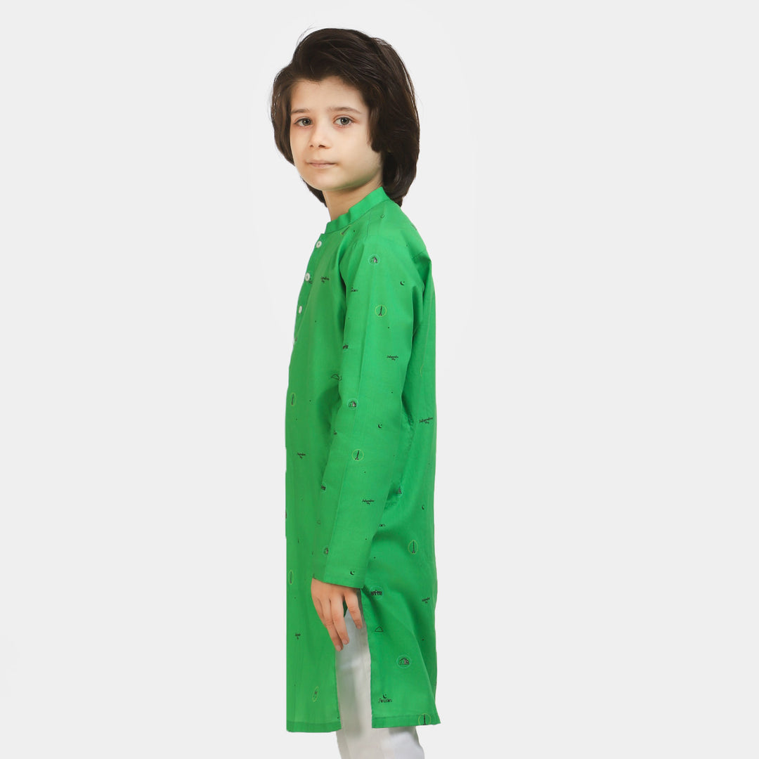 Boys Cotton Independence Printed Kurta National Monument - Green