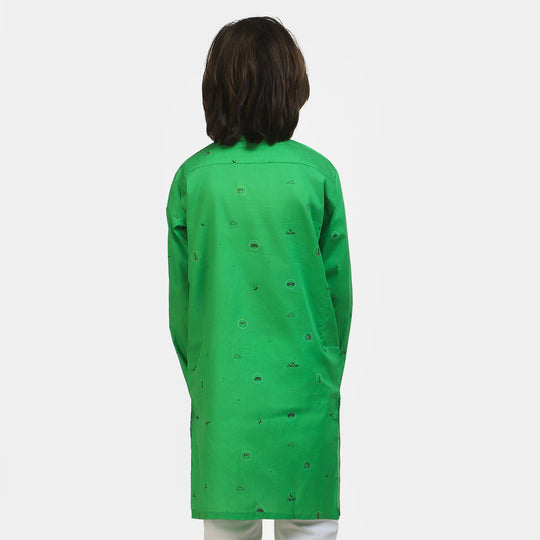 Boys Cotton Independence Printed Kurta National Monument - Green
