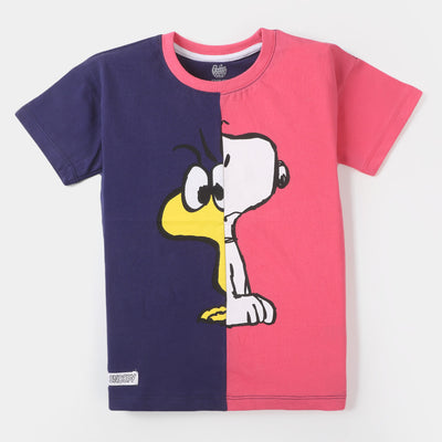 Girls Slub T-Shirt Character - Navy Blue And Pink