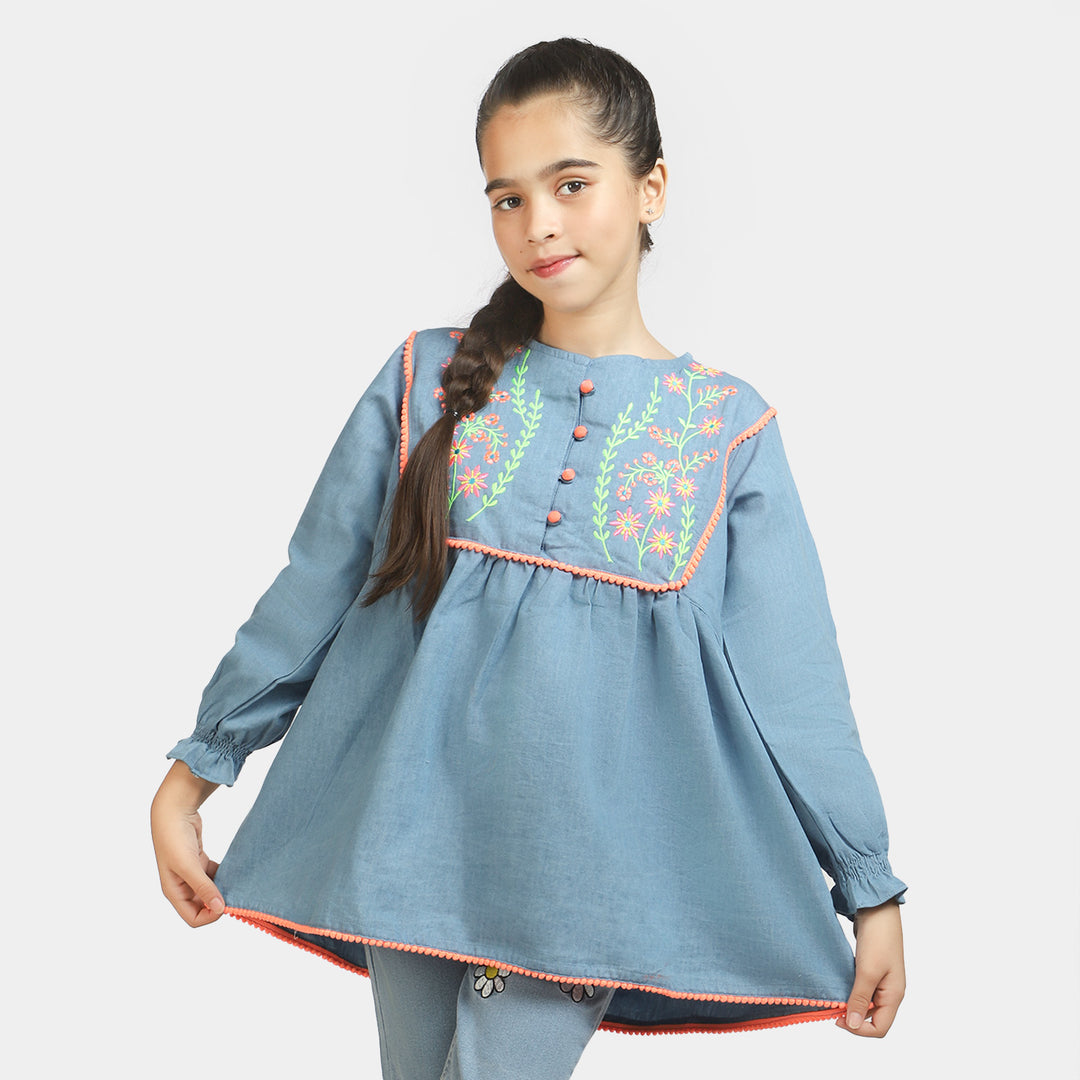 Girls Denim Top Color Blast - Ice Blue