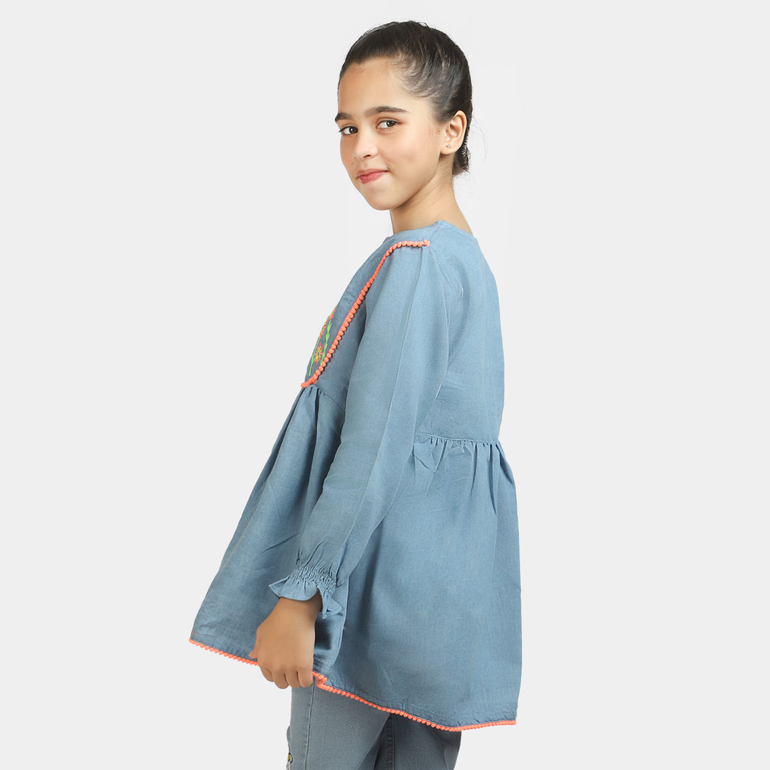 Girls Denim Top Color Blast - Ice Blue