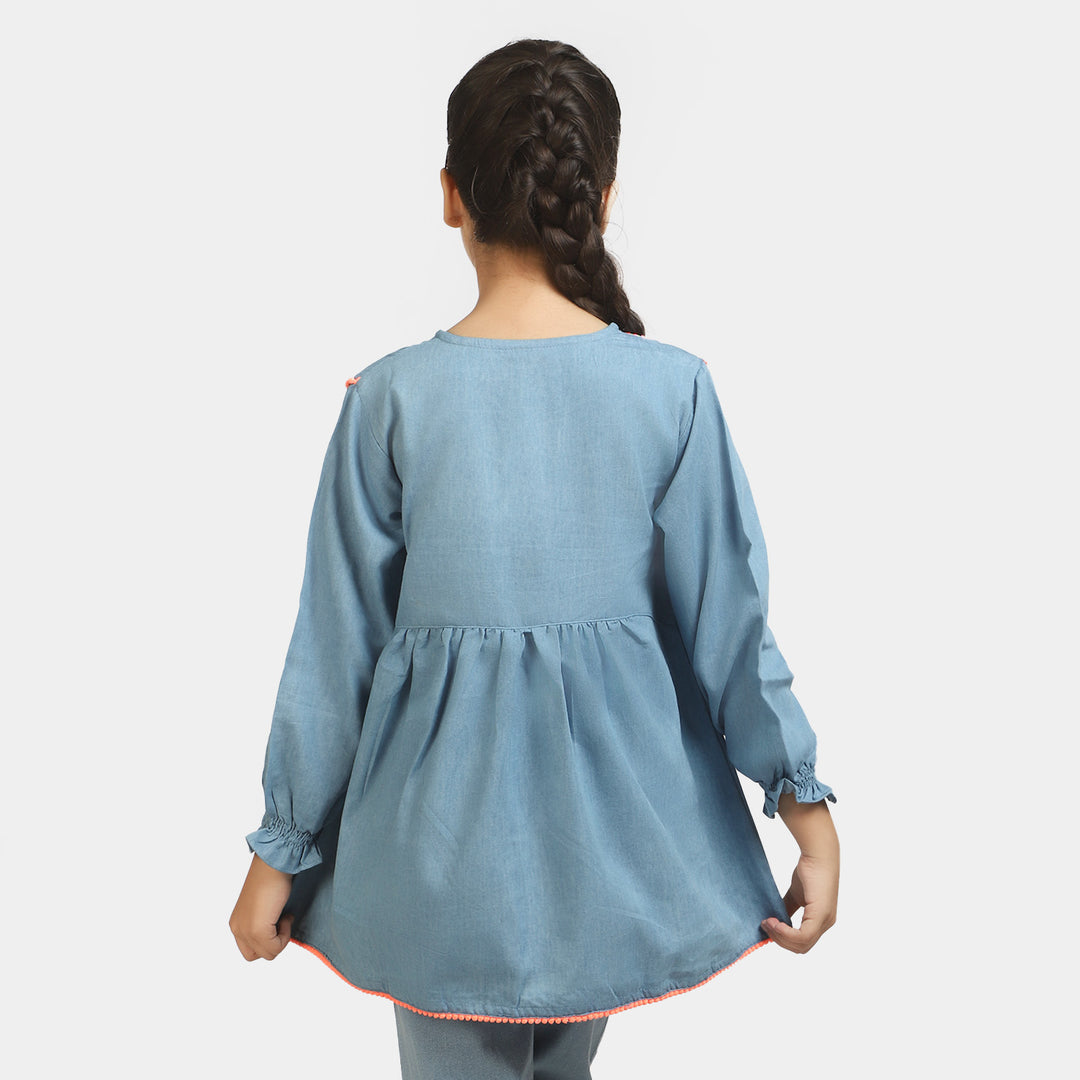 Girls Denim Top Color Blast - Ice Blue