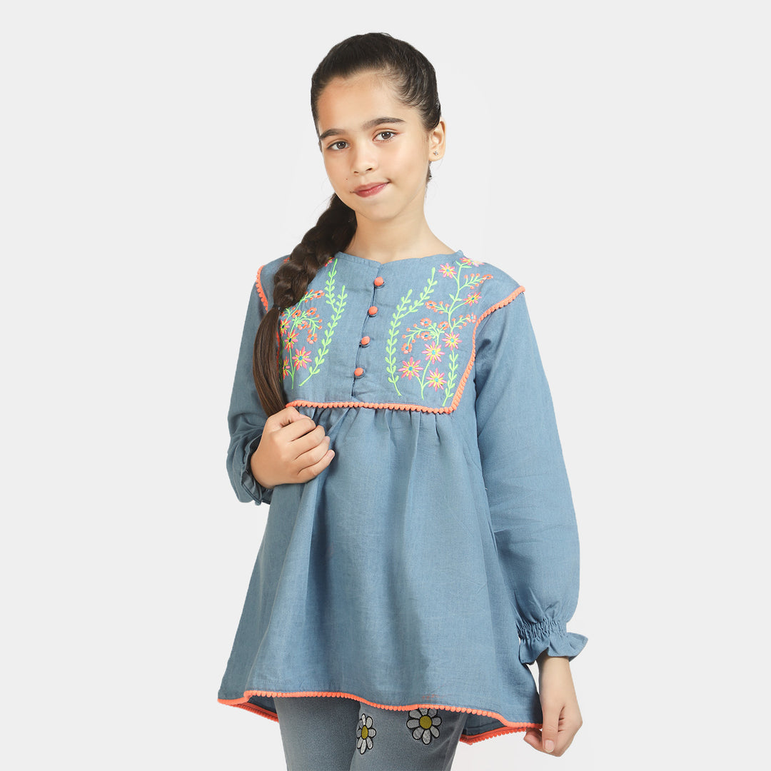 Girls Denim Top Color Blast - Ice Blue