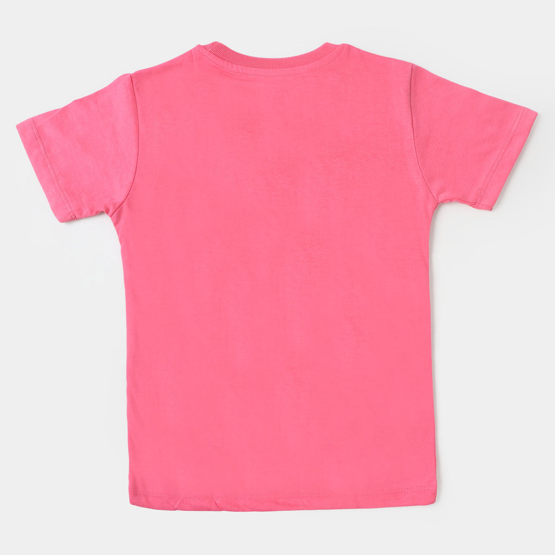 Girls Knitted Night Suit Character - Hot Pink