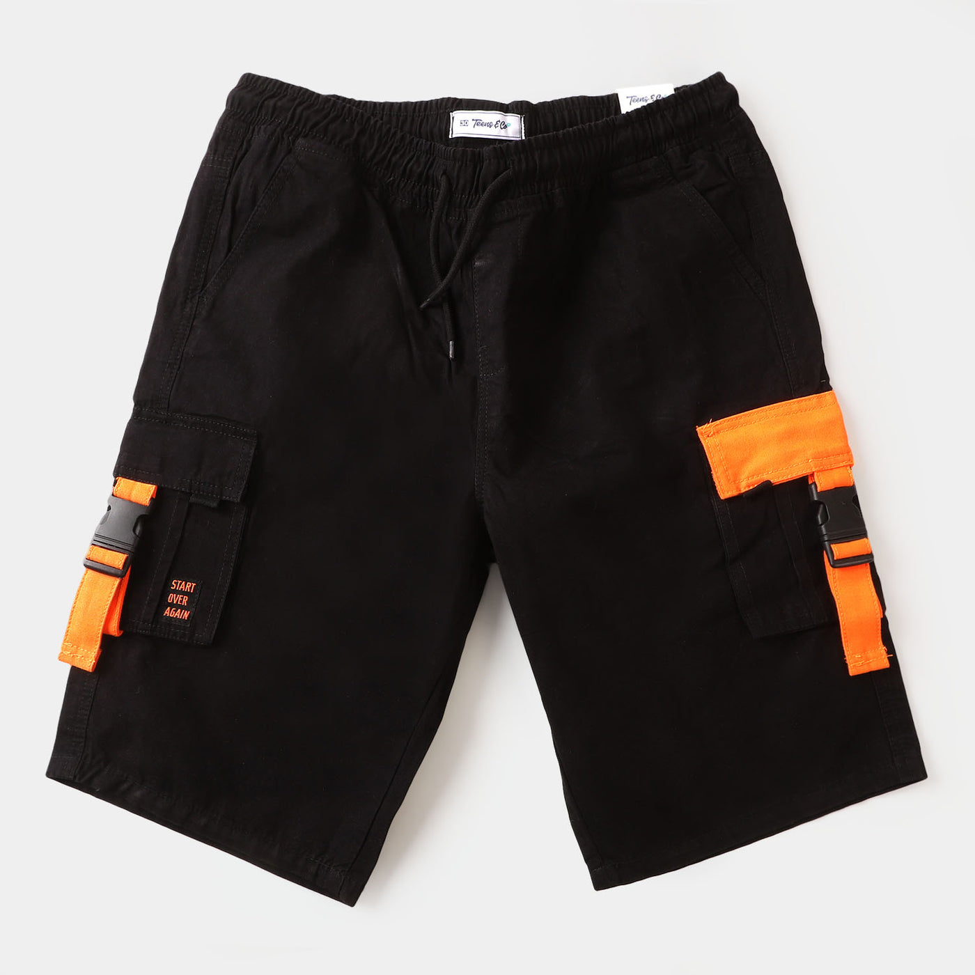 Teens Boys Cotton Short Cargo Pocket - BLACK