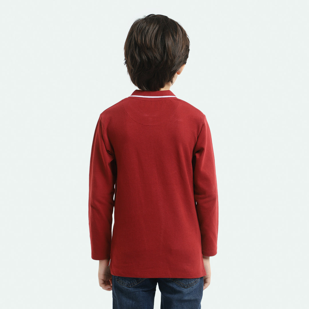 Boys Cotton Polo T-Shirt Half Zip - Maroon