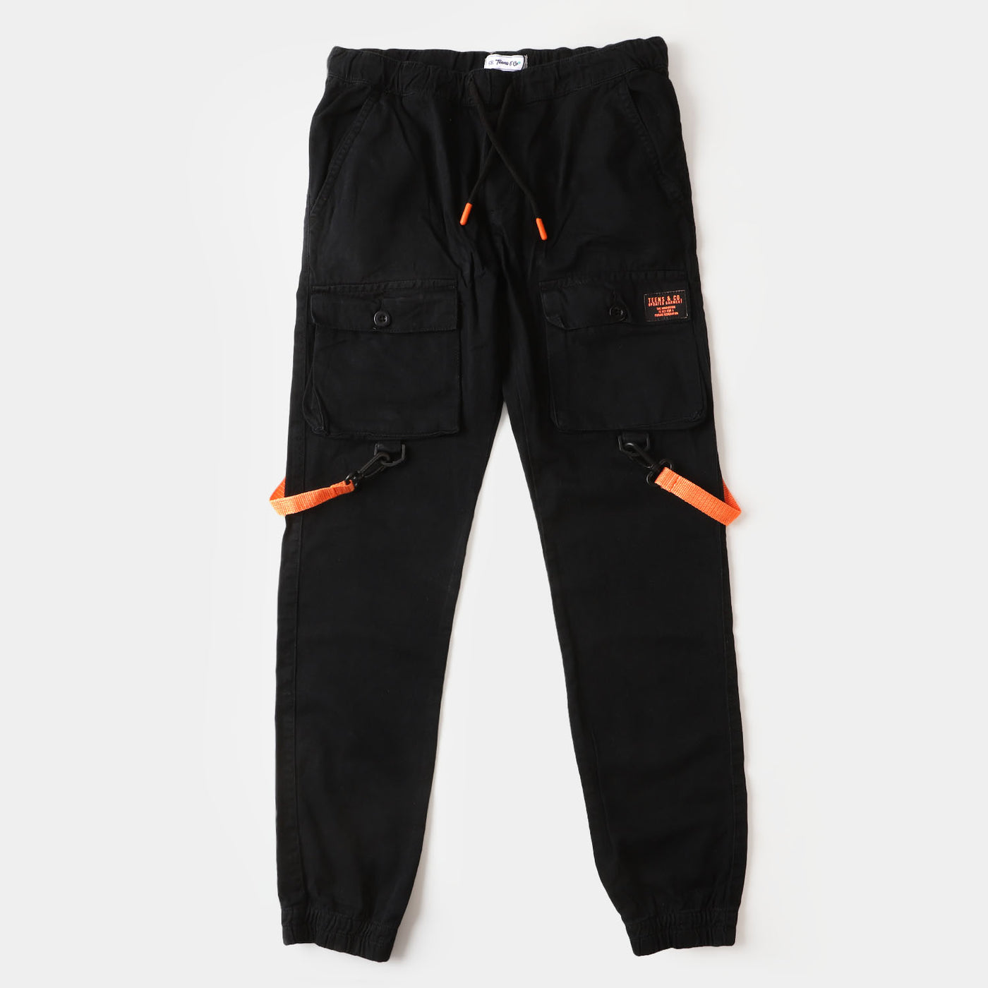 Teens Boys Cotton Pant Orange Tape - BLACK