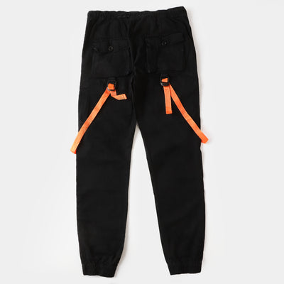 Teens Boys Cotton Pant Orange Tape - BLACK