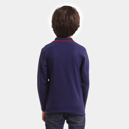 Boys Cotton Polo T-Shirt Character - Navy Blue