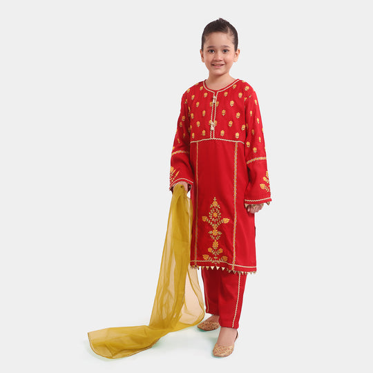 Girls Silk 3PC Suit Reet-Red