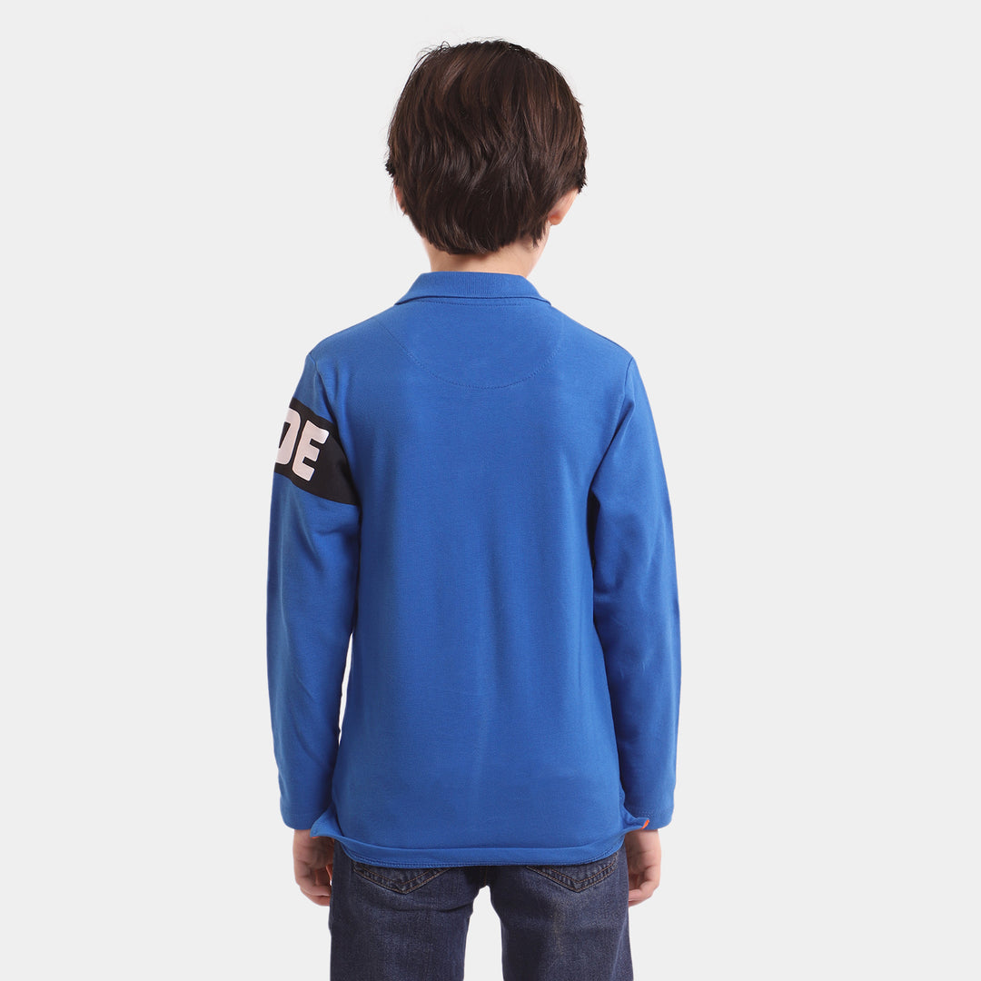 Boys Cotton Polo T-Shirt Outside - Blue