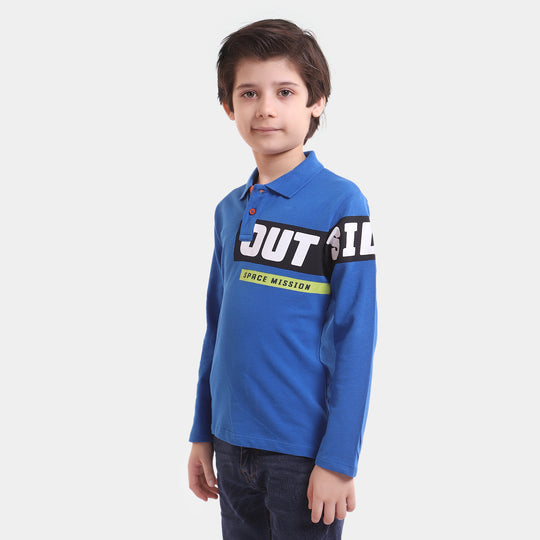 Boys Cotton Polo T-Shirt Outside - Blue