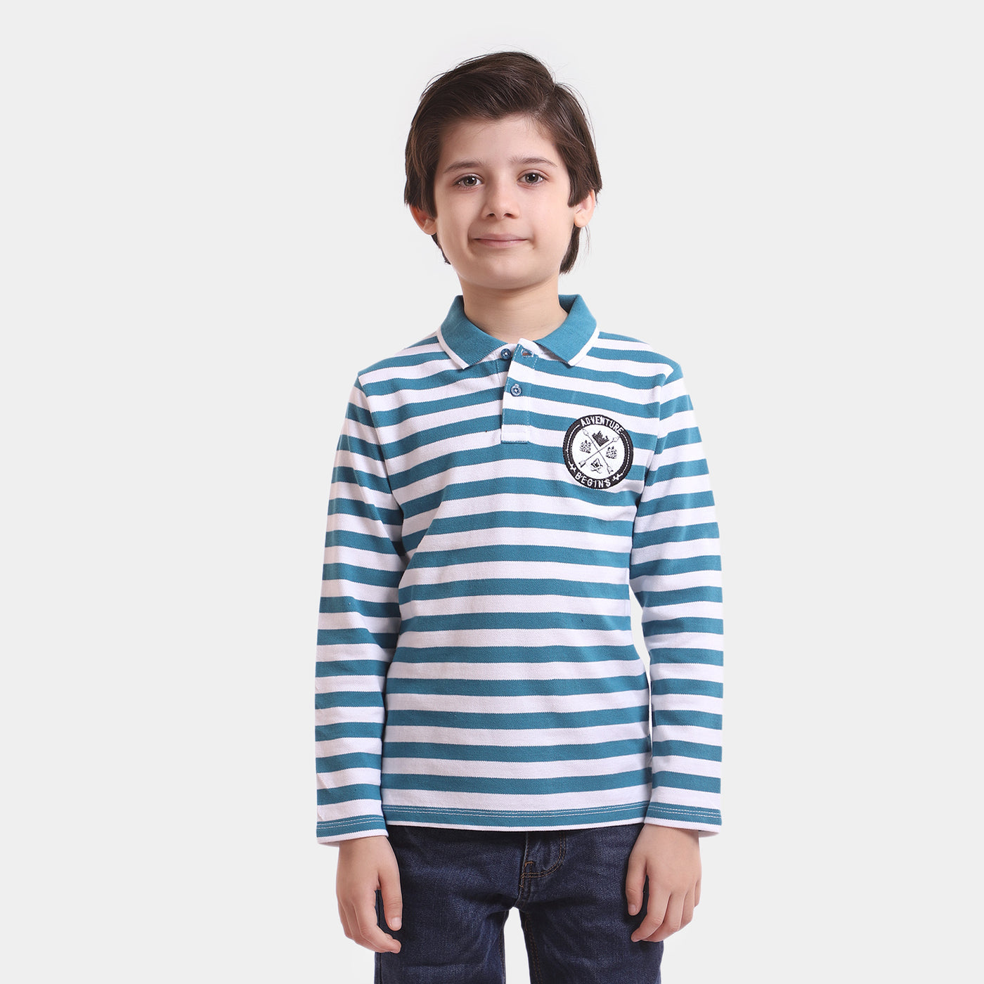 Boys Cotton Polo T-Shirt Adventure - Blue/White