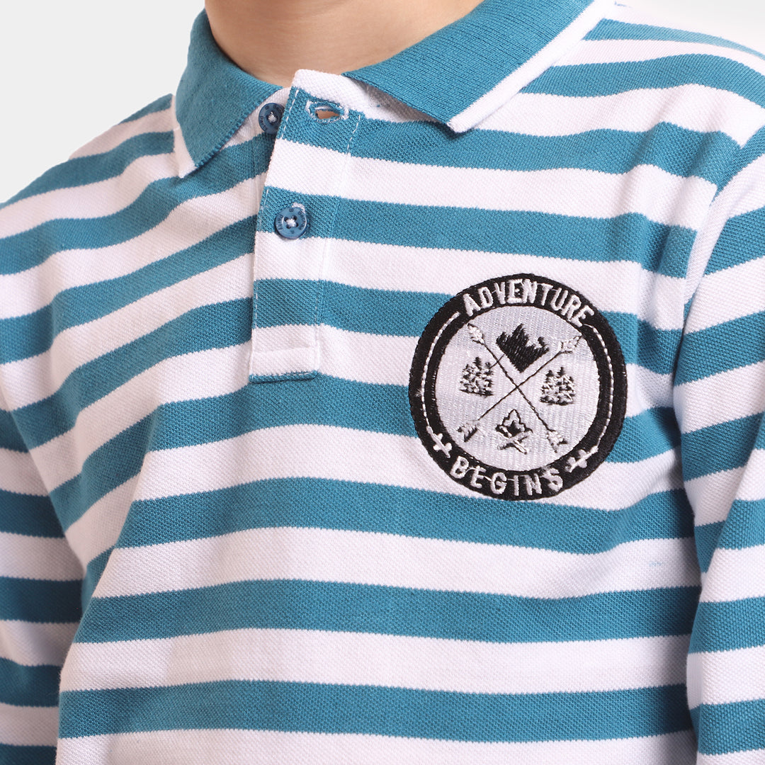 Boys Cotton Polo T-Shirt Adventure - Blue/White