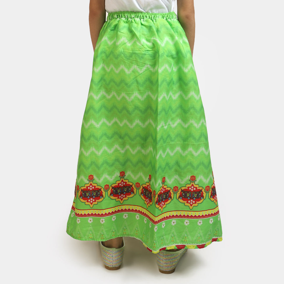 Girls Cotton independence day Long Skirt Ikat - Green