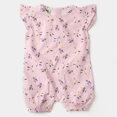 Infant Girls Woven Romper Printed Flowers - Peach