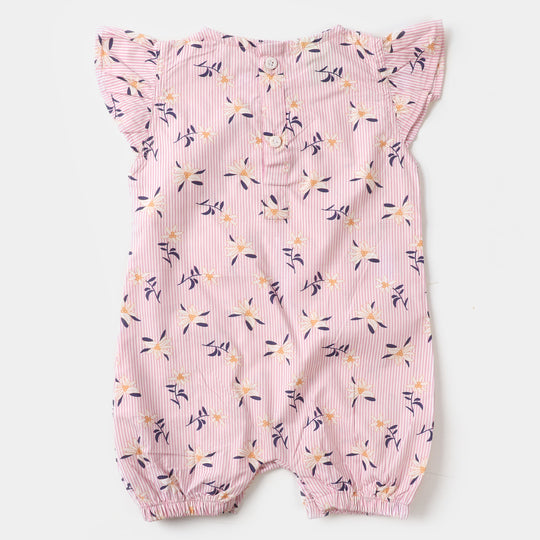 Infant Girls Woven Romper Printed Flowers - Peach