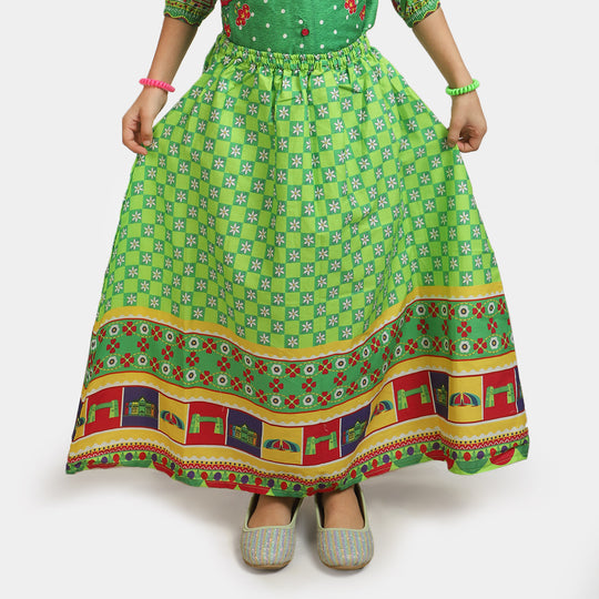 Girls Cotton independence Long Skirt National Flower - Green