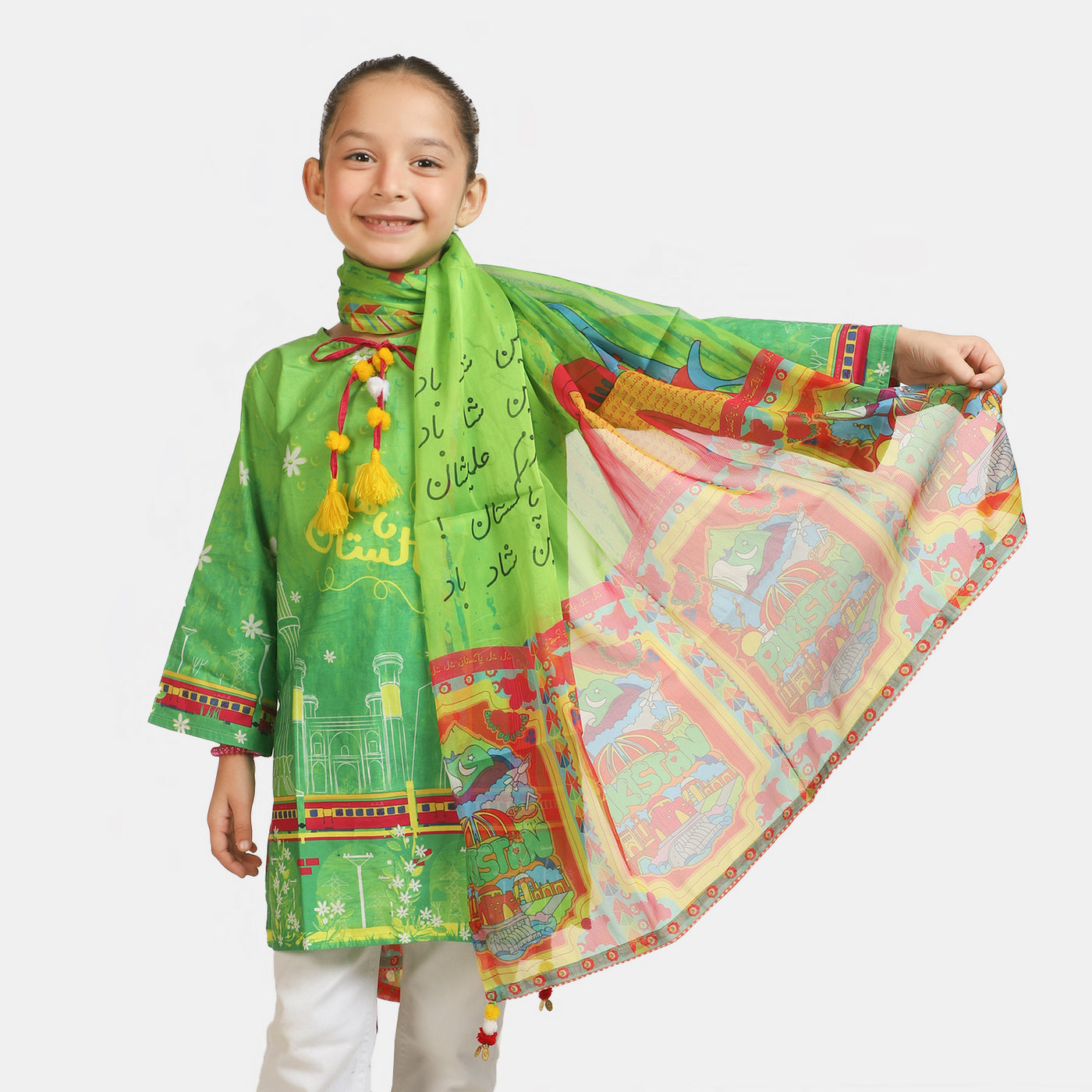 Girls Chiffon Dil Dil Pakistan Dupatta - Green