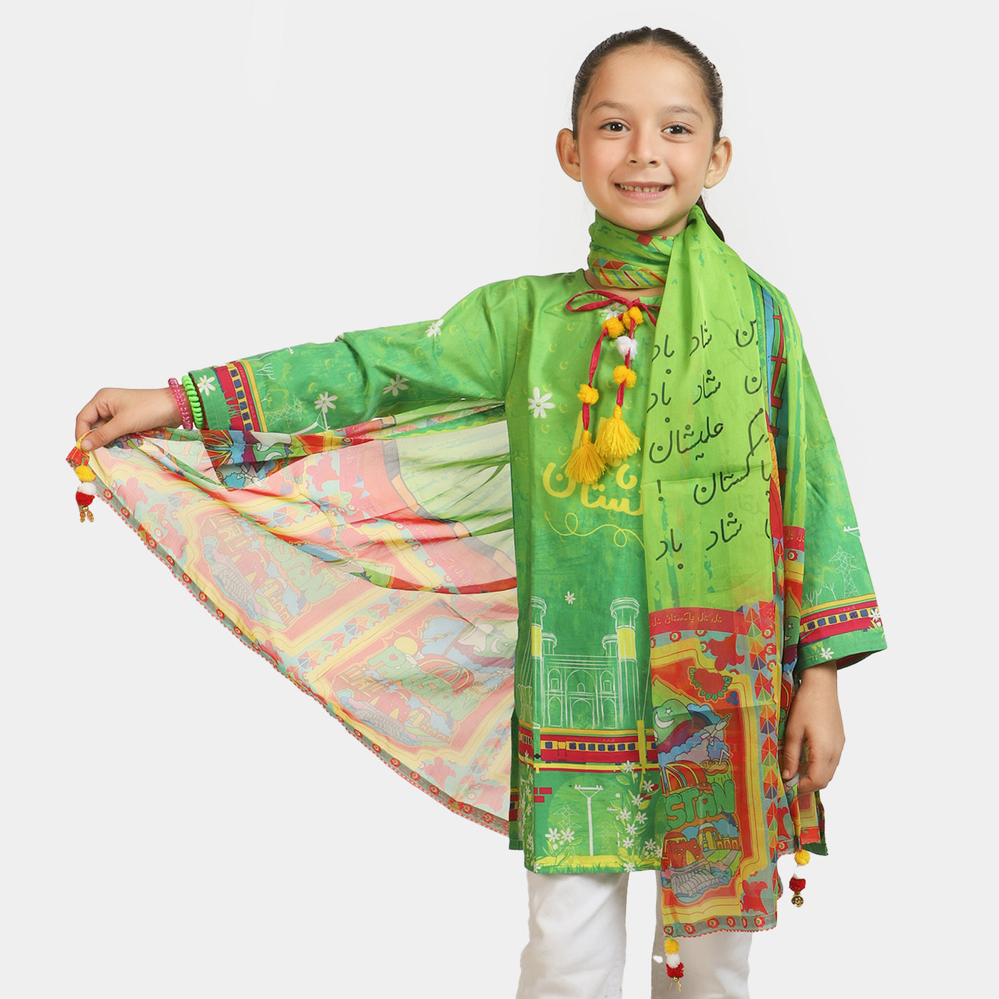 Girls Chiffon Dil Dil Pakistan Dupatta - Green