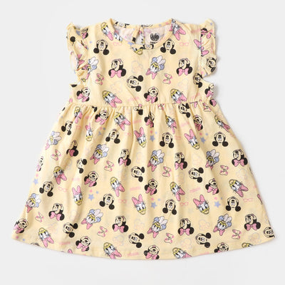 Girls Knitted Frock Printed- Alabaster