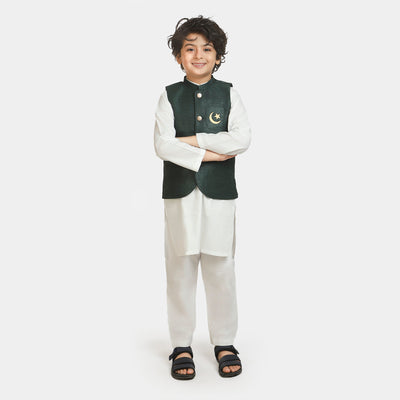 Boys 3 Piece Suit Chand Sitara Azadi - White