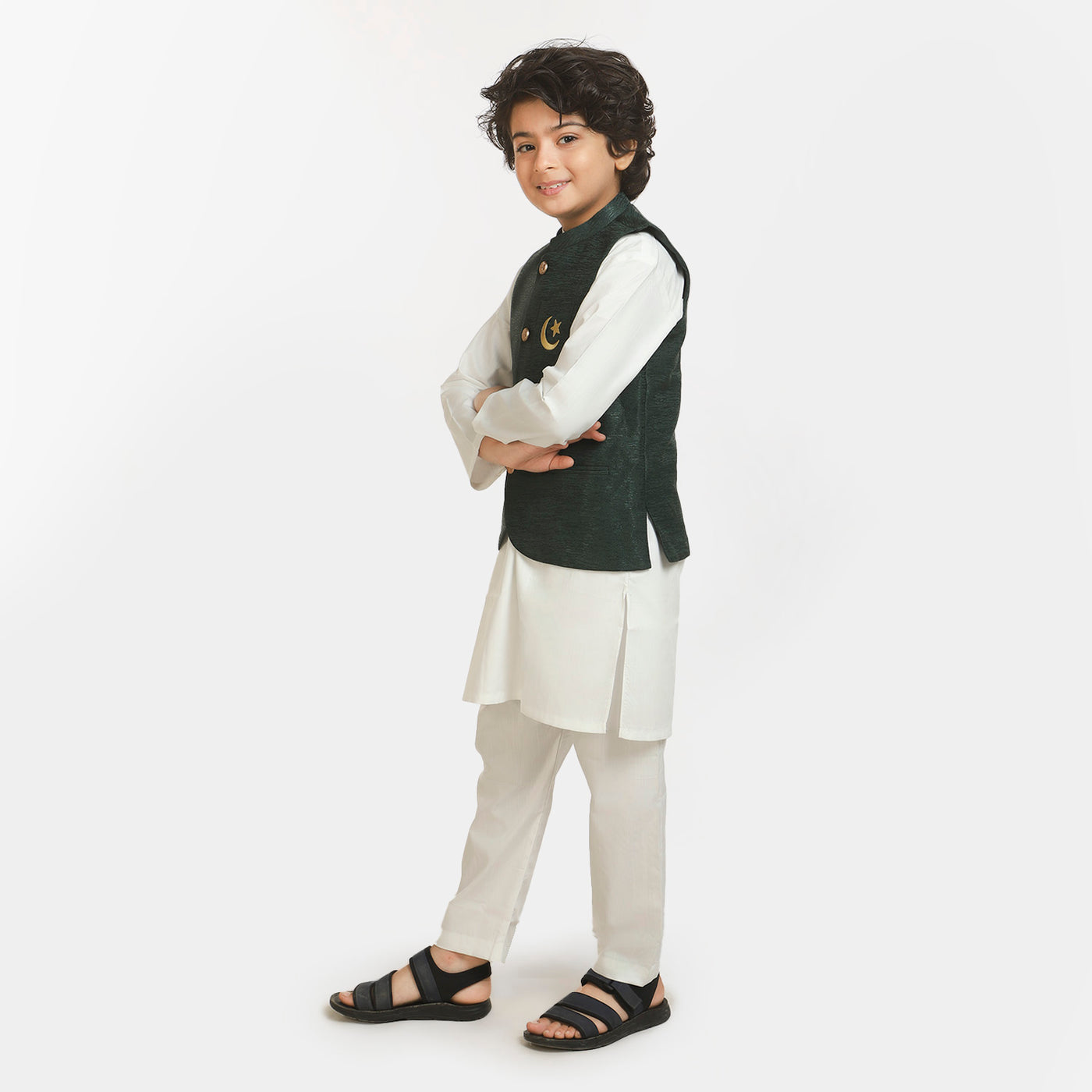 Boys 3 Piece Suit Chand Sitara Azadi - White