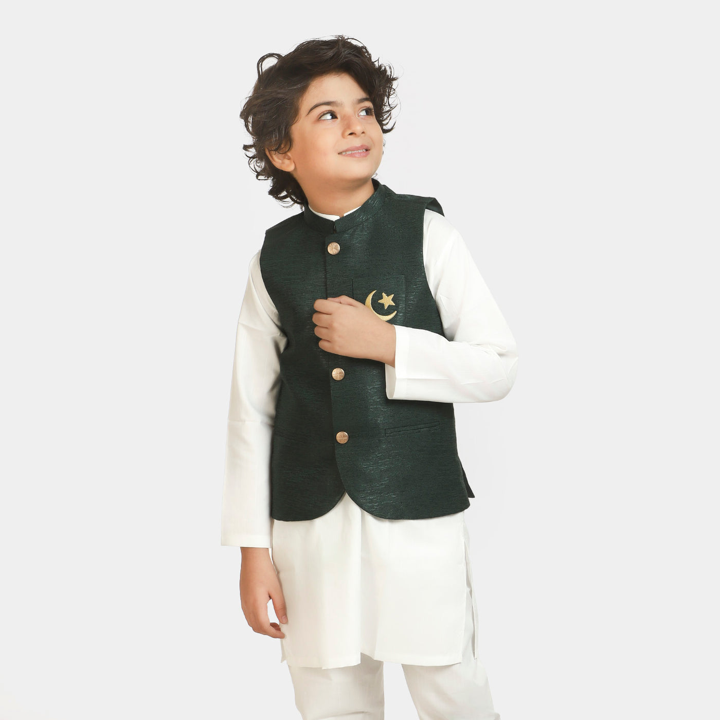 Boys 3 Piece Suit Chand Sitara Azadi - White