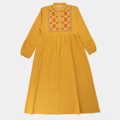 Teens Girls khaddar EMB Long Dress -Golden Rod