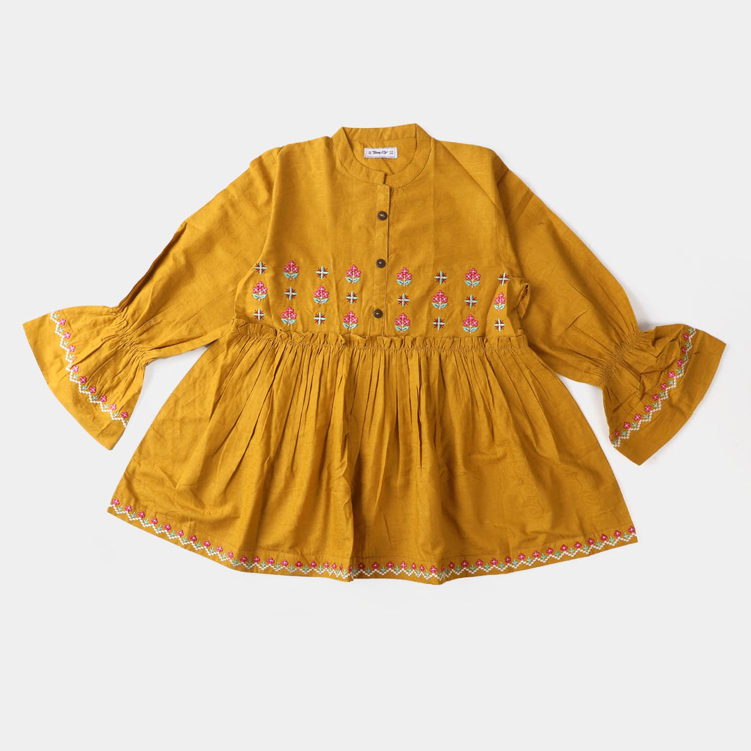 Teens Girls Embroidered Top Luminar - Mustard