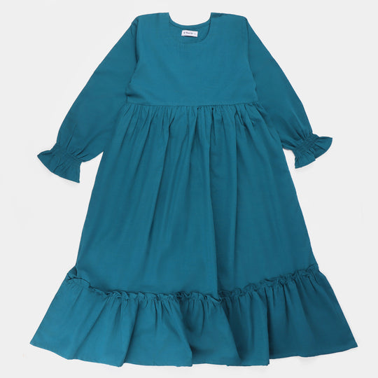 Teens Girls khaddar Long Dress -Teal Green