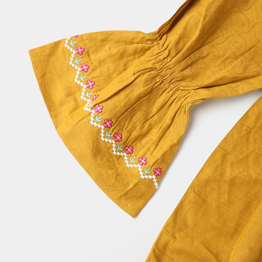 Teens Girls Embroidered Top Luminar - Mustard