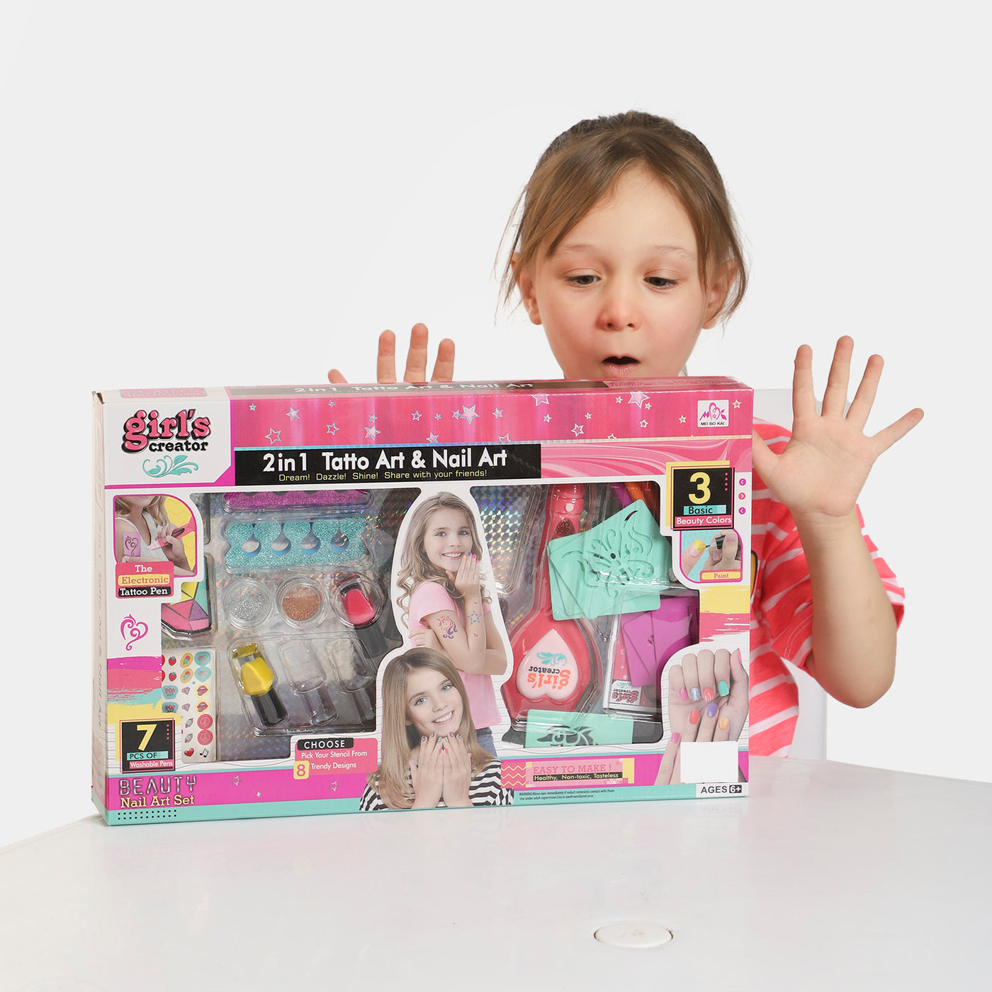 2 IN 1 Tattoo & Nail Art Play Set For Girls