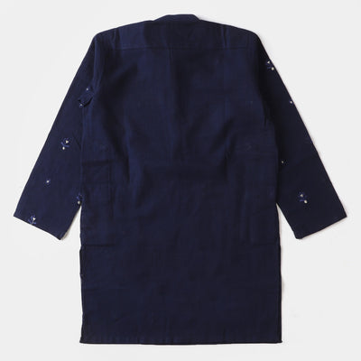 Boys EMBROIDERED  Cotton Kurta Pajama 709 - Navy Blue