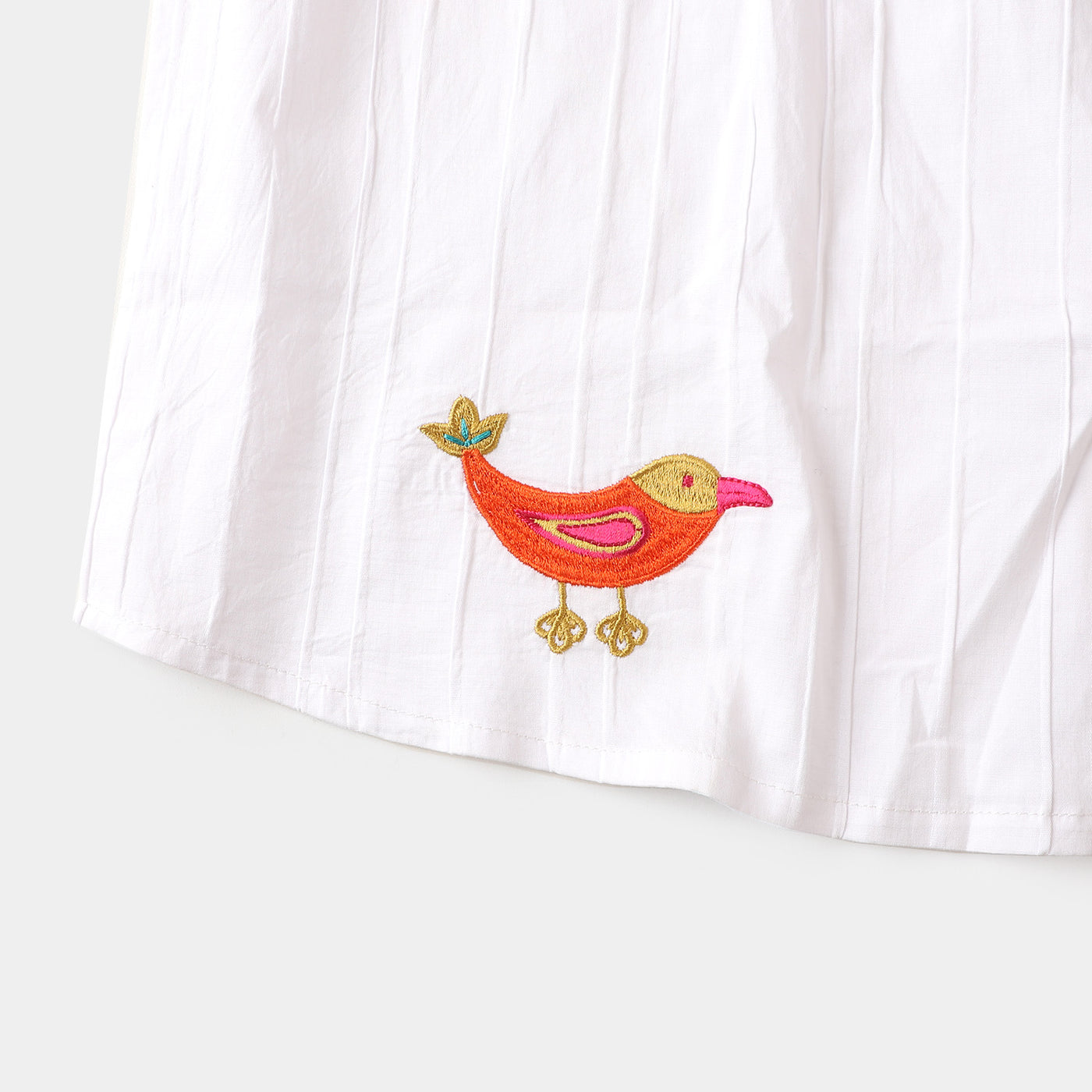 Teens Girls Embroidered Top East Bird - White