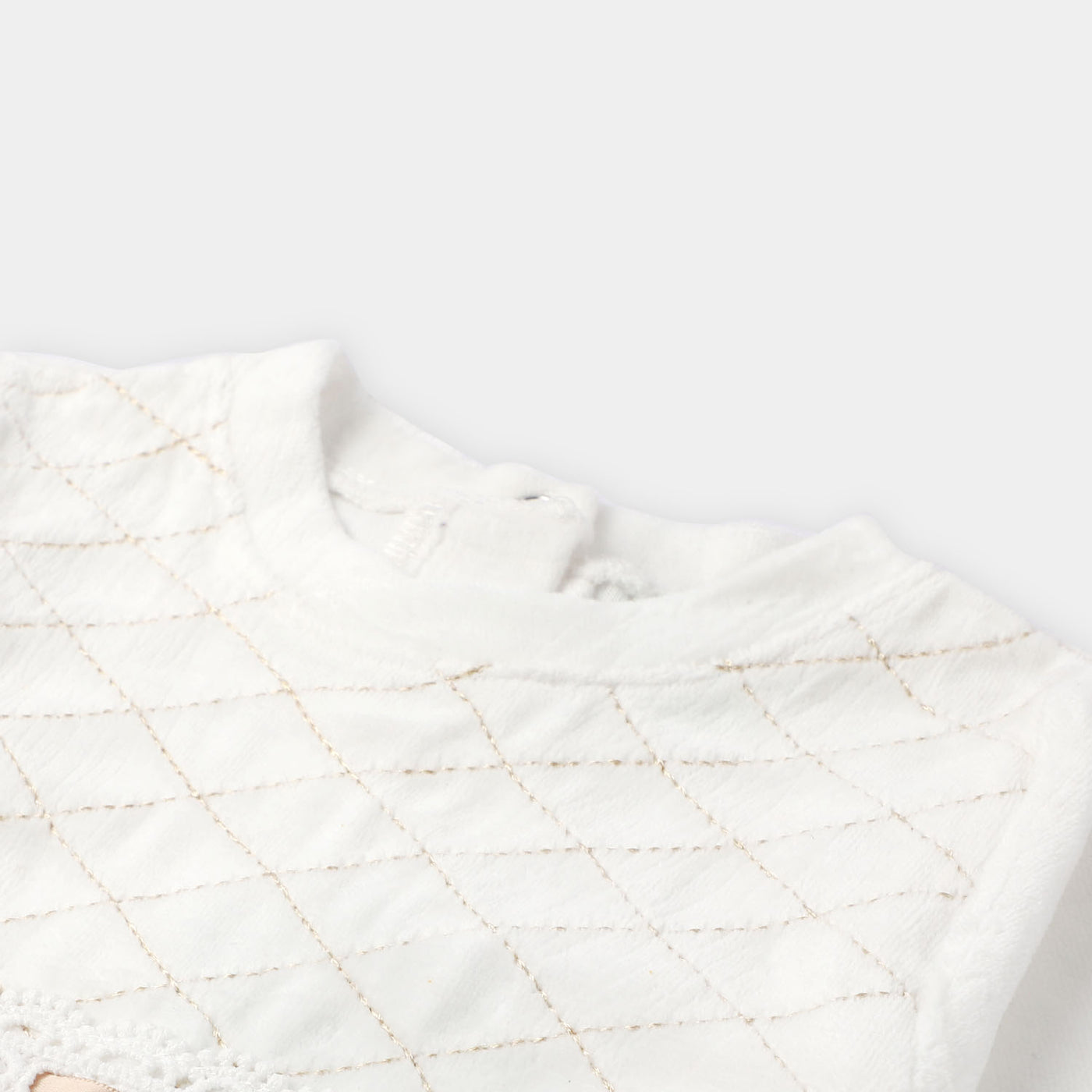 Infant Girls Velour Knitted Romper Ribbon Lace-White