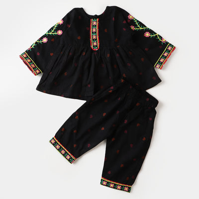 Infant Girls Jacquard 2PCs Suit GUL- BLACK