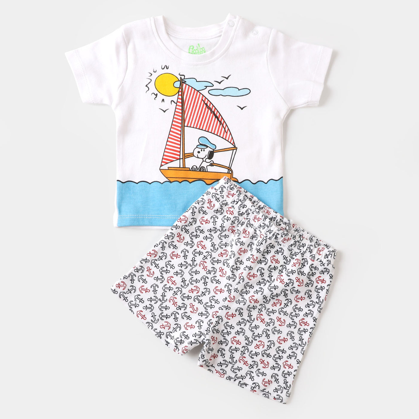 Infant Boys Cotton 2PC Set Character- White