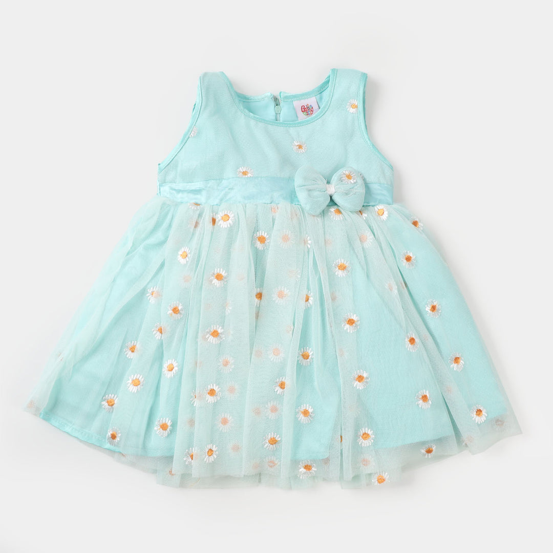 Infant Girls Fancy Frock Flowers - Sea Green