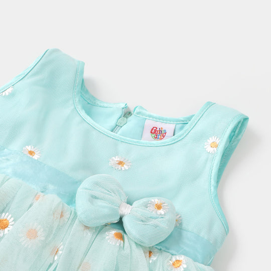 Infant Girls Fancy Frock Flowers - Sea Green