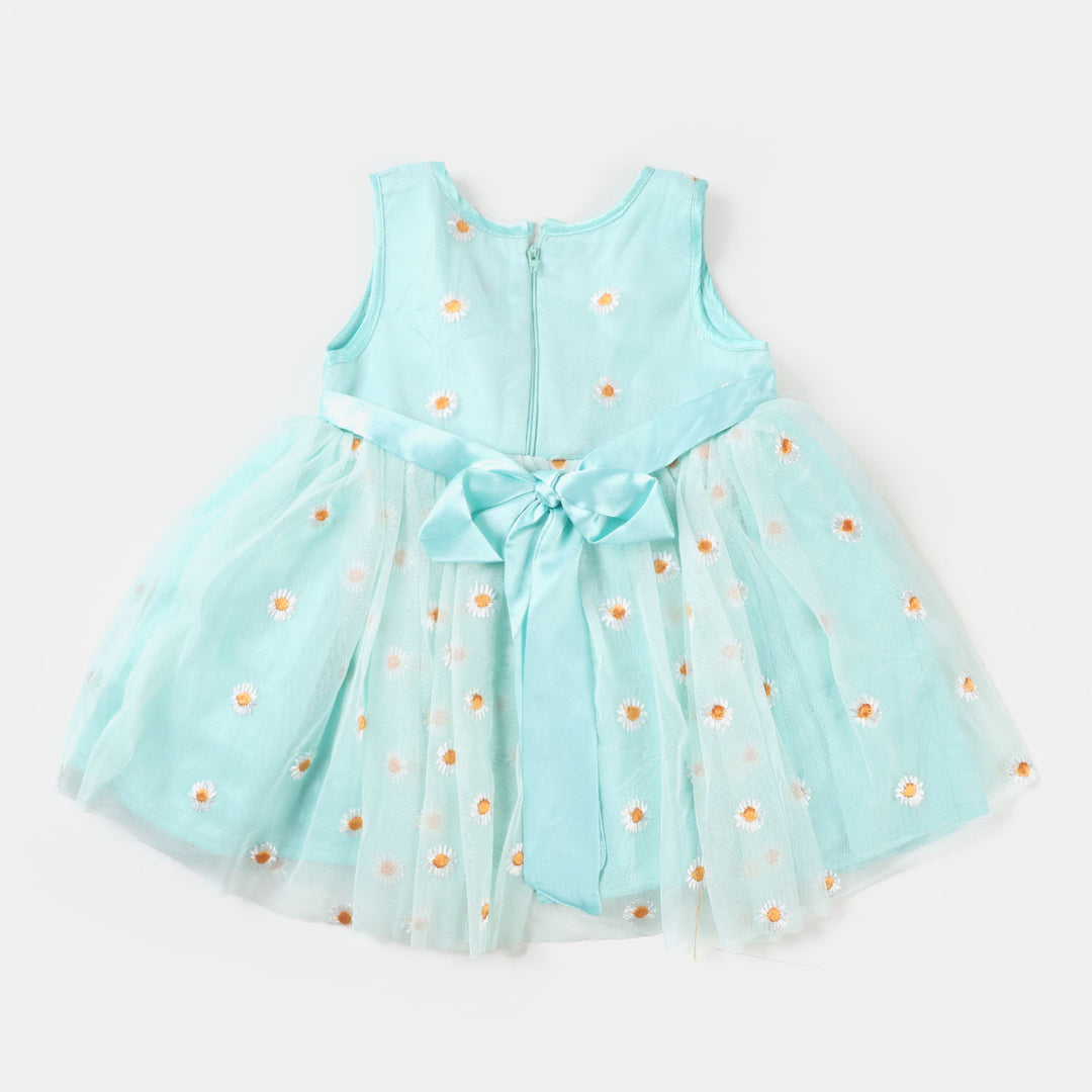 Infant Girls Fancy Frock Flowers - Sea Green