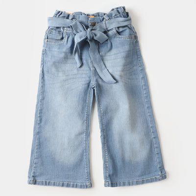 Girls Pant Denim Paper Bag With A-Belt - LIGHT BLUE