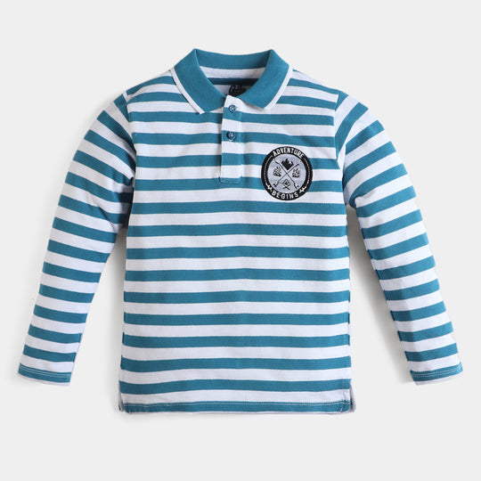 Boys Cotton Polo T-Shirt Adventure - Blue/White