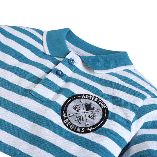 Boys Cotton Polo T-Shirt Adventure - Blue/White