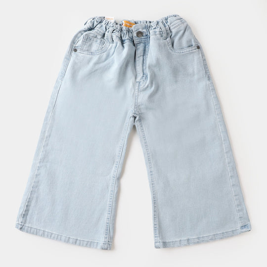 Girls Pant Denim Round Belt Elastic - Ice Blue