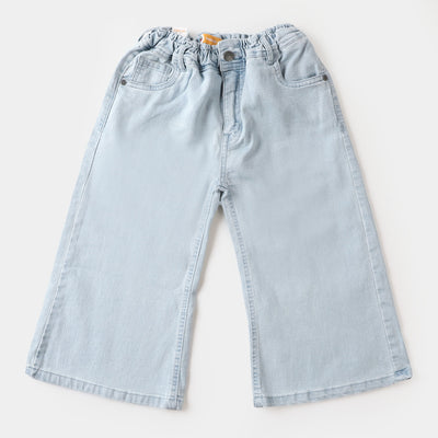 Girls Pant Denim Round Belt Elastic - Ice Blue