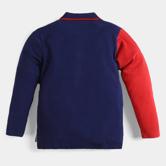 Boys Cotton Polo T-Shirt Connected - Red/Navy